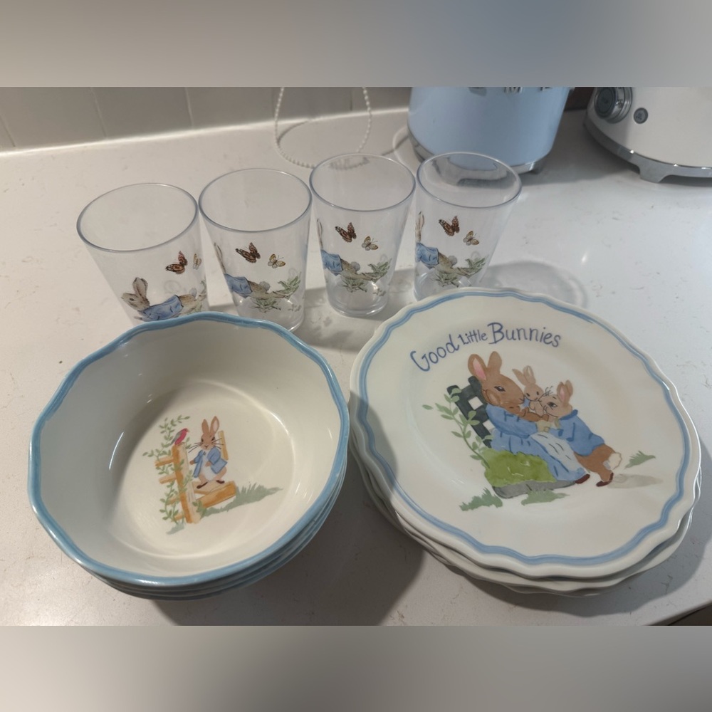 SOLD — Pottery barn kids Peter Rabbit Easter 🐣 Dinnerware Set - Blue and White